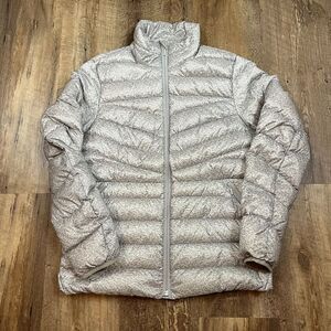 Lands' End Packable Down Puffer Jacket Heathered Brown Mock Neck Women's S